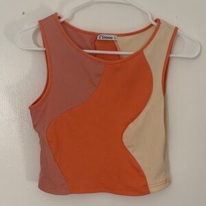 Colorblock Sleeveless Top - Orange and Cream